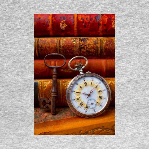 Classic Pocketwatch With old Books And Skeleton Key by photogarry